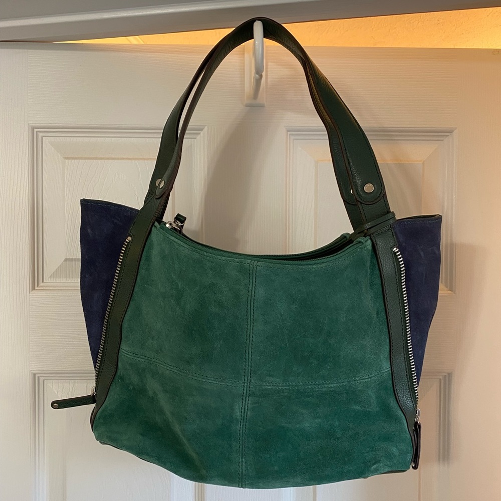 Tignanello beautiful green suede and navy shoulder bag. Great condition.